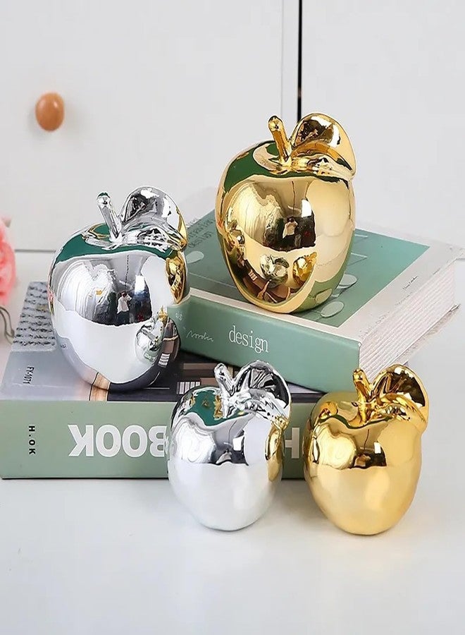 Hoobar Ceramic Fruit Shape Statues,Handcrafted Plating Apple Pear Sculpture for Wedding,Porch,Desktop and Home Decoration Furnishing Article Pack of 2 (Gold Apple 2) - Image 5